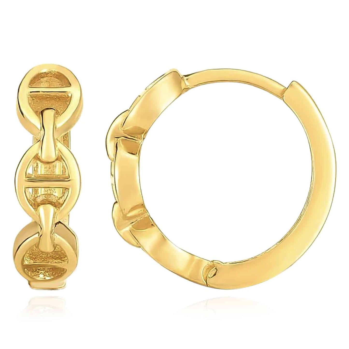 14K Gold Oval Mariner Snap Closure Huggie Hoop Earrings 12mm