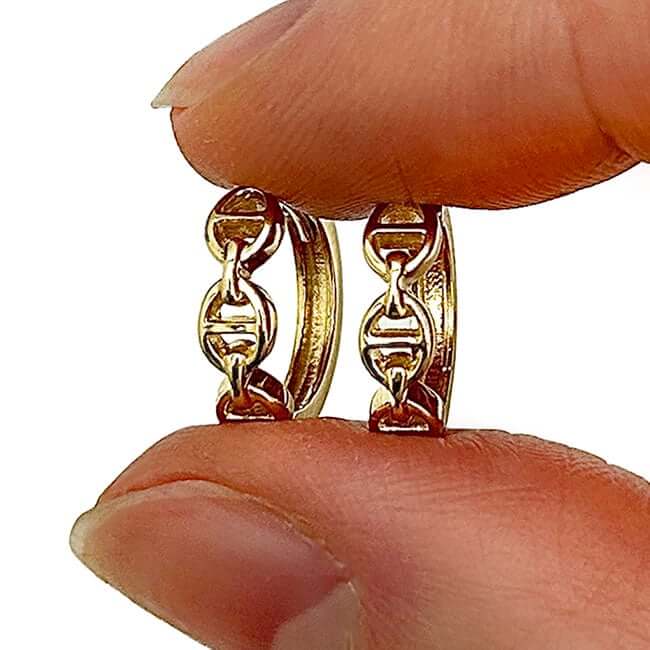 14K Gold Oval Mariner Snap Closure Huggie Hoop Earrings 12mm