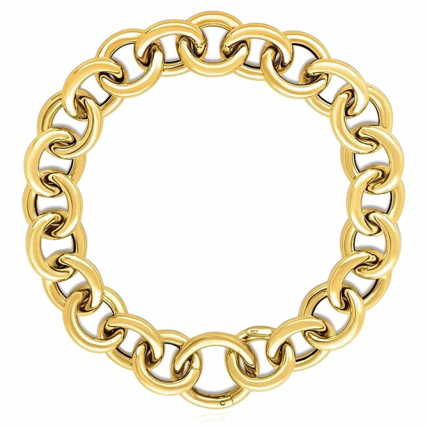 Solid 14K Real Gold Yellow 11.6mm Chunky Round Bracelet 7.5"