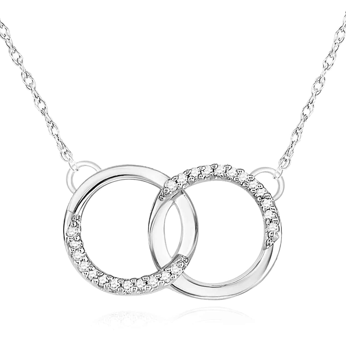 Real Diamond 10K Gold Yellow White Interlocking Circles Pendant Necklace 18"