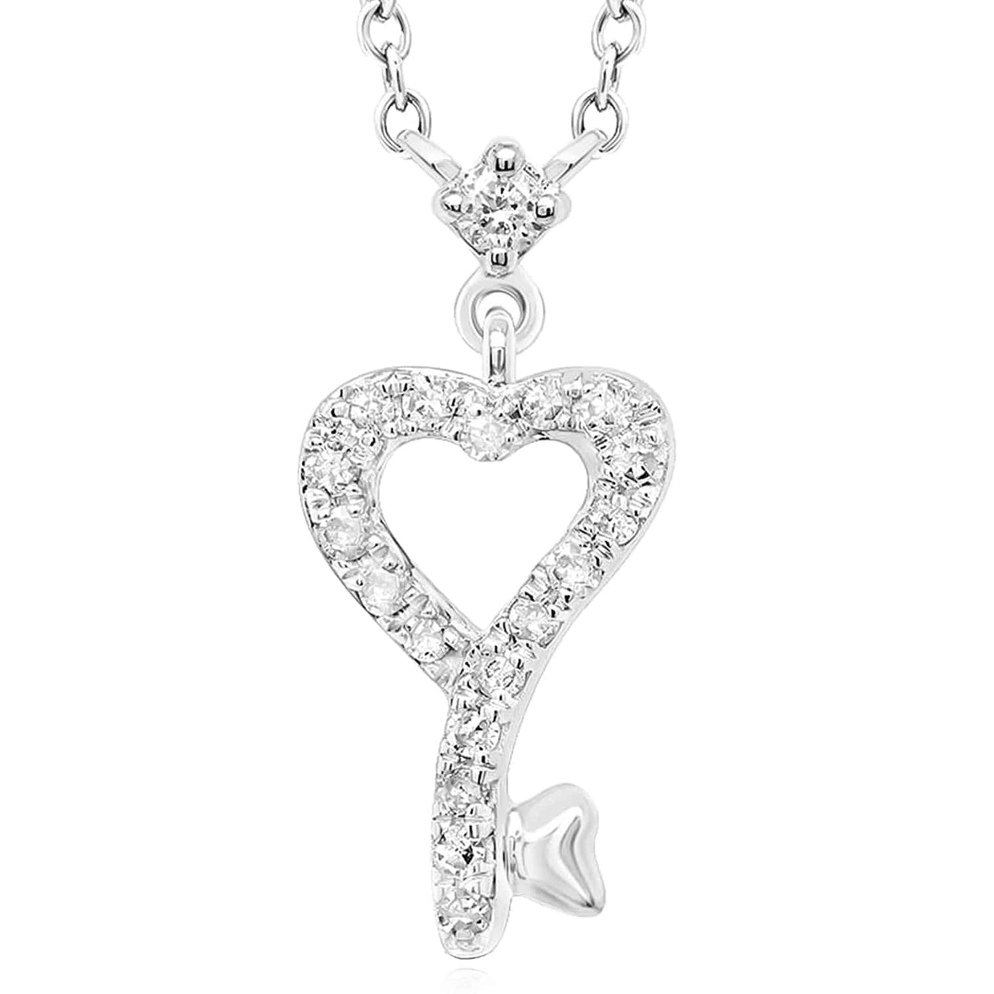 0.10CTW Real Diamond 10K Gold Yellow White Heart-Key Pendant Necklace 18"