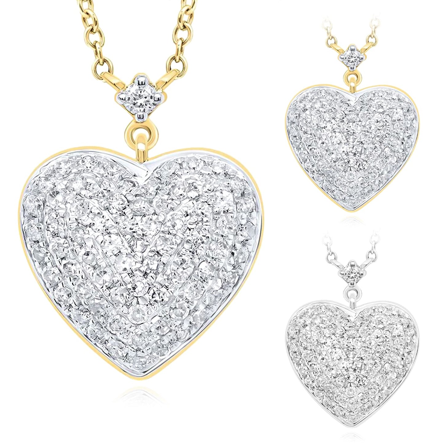 0.50CTW Real Diamond 10K Gold Yellow White Heart Pendant Necklace 18"