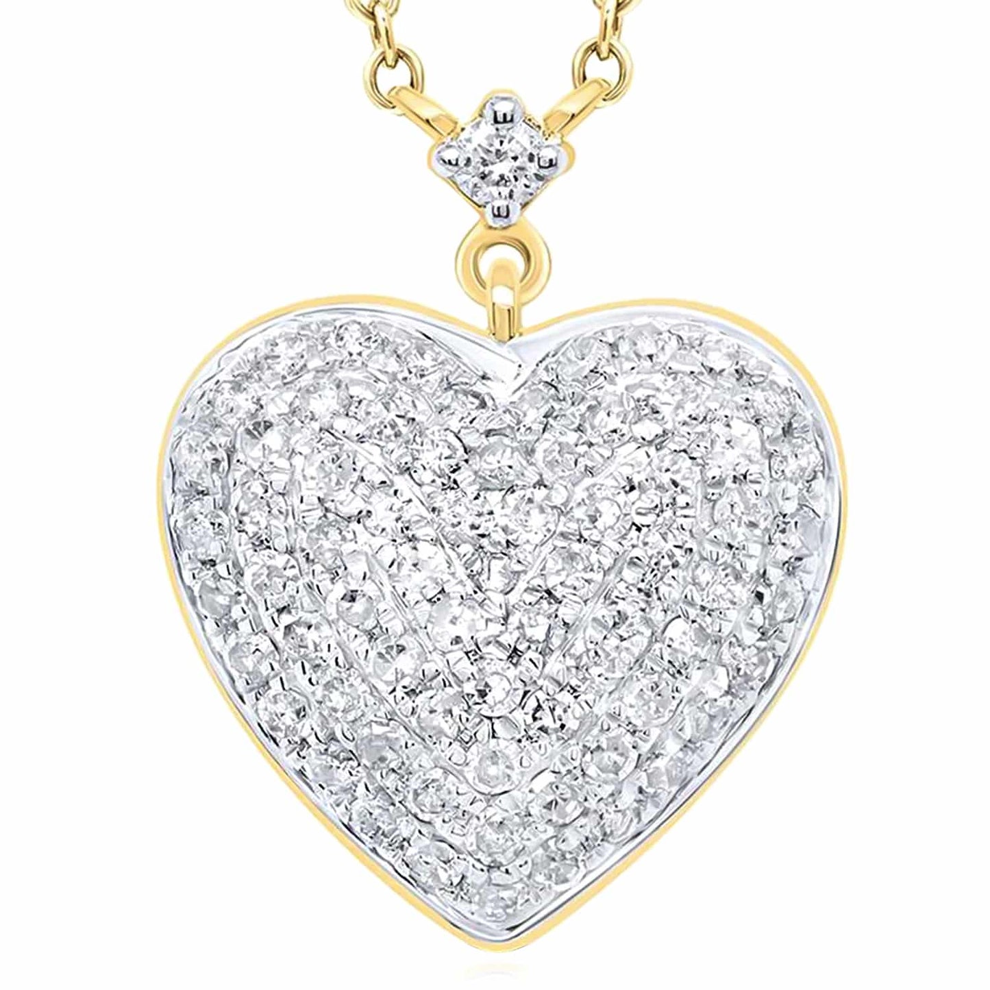 0.50CTW Real Diamond 10K Gold Yellow White Heart Pendant Necklace 18"