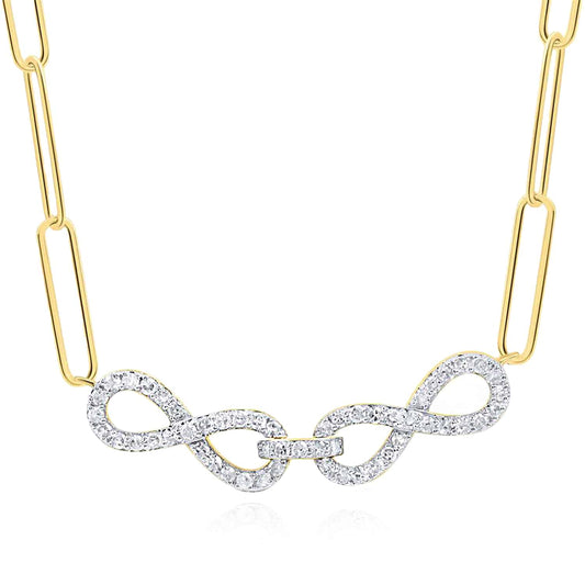 0.25CTW Natural Diamond 10K Yellow Gold Interlocked Infinity Paperclip Necklace (Solid Links) 18"