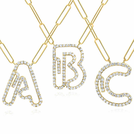 0.33CTW Natural Diamond 10K Yellow Gold Initial Paperclip Necklace (Solid Links) 18"