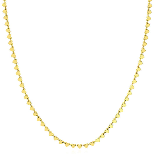 14K Yellow Gold Side-by-Side Station Heart Necklace (Solid Links) 16"-18" Adjustable