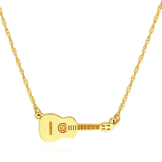 14K Yellow Gold Guitar Necklace (Solid Links) 16"-18" Adjustable