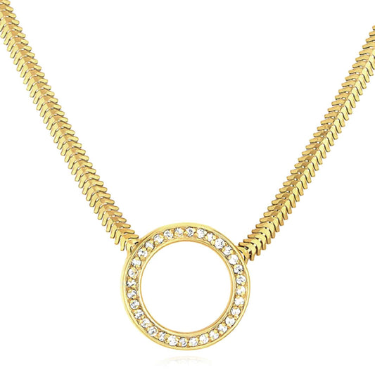 0.16CTW Natural Diamond 14K Yellow Gold Circle Snake Necklace (Hollow) 18"