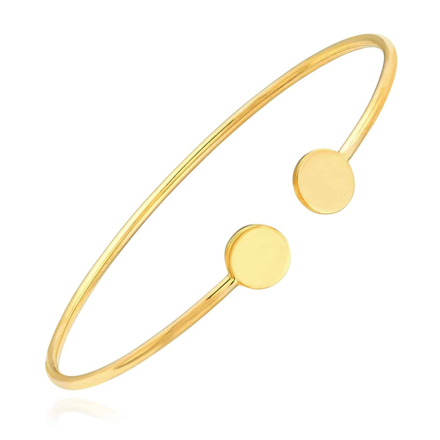 14K Real Gold Yellow White Gold Disc Cuff Bangle Bracelet