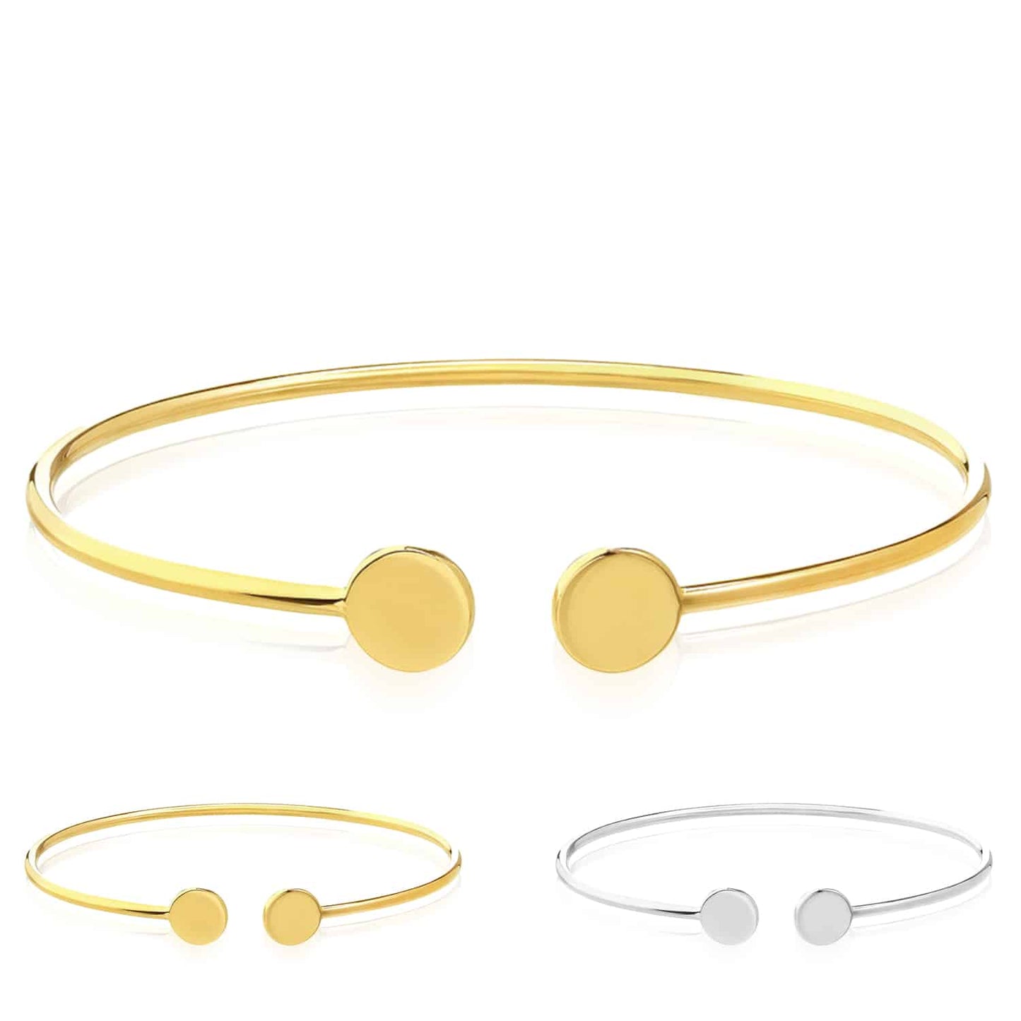 14K Real Gold Yellow White Gold Disc Cuff Bangle Bracelet