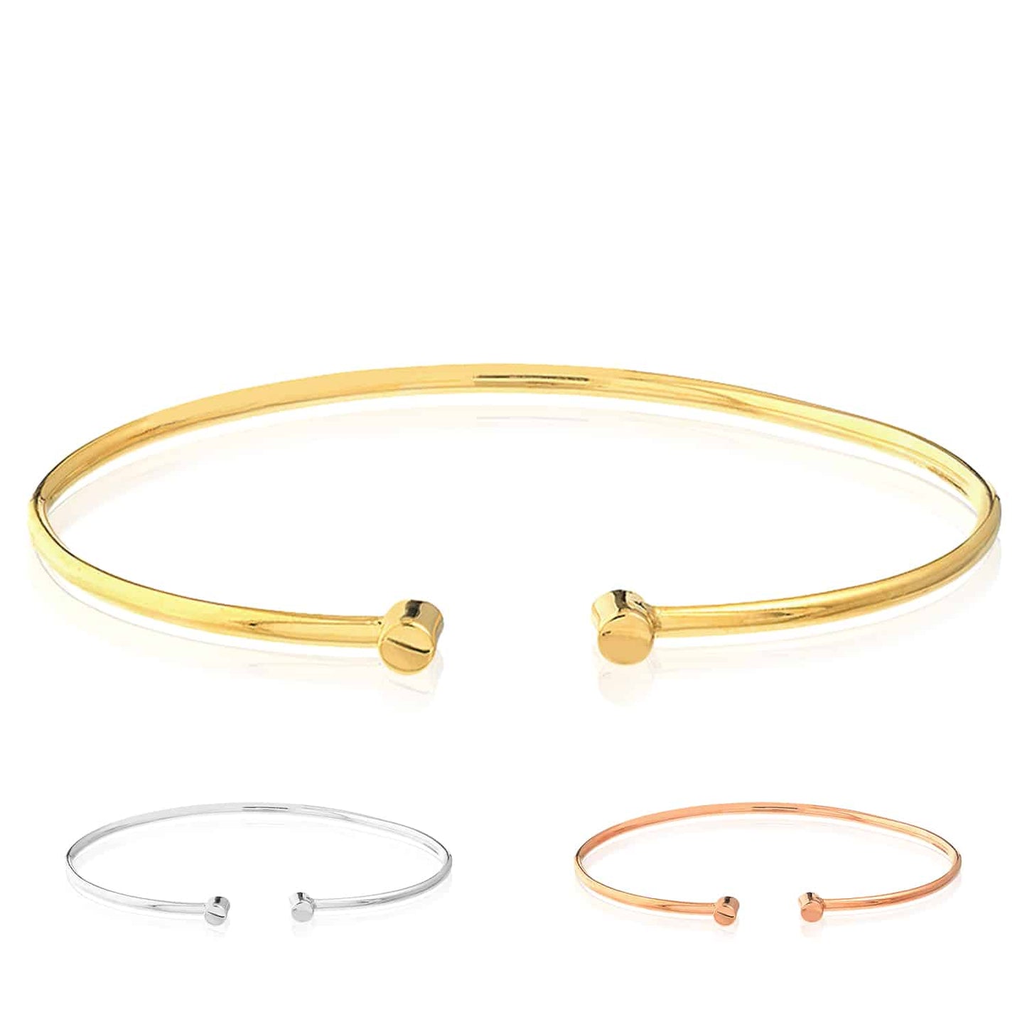 14K Real Gold Yellow White Rose Slim Round Cuff Bangle Bracelet