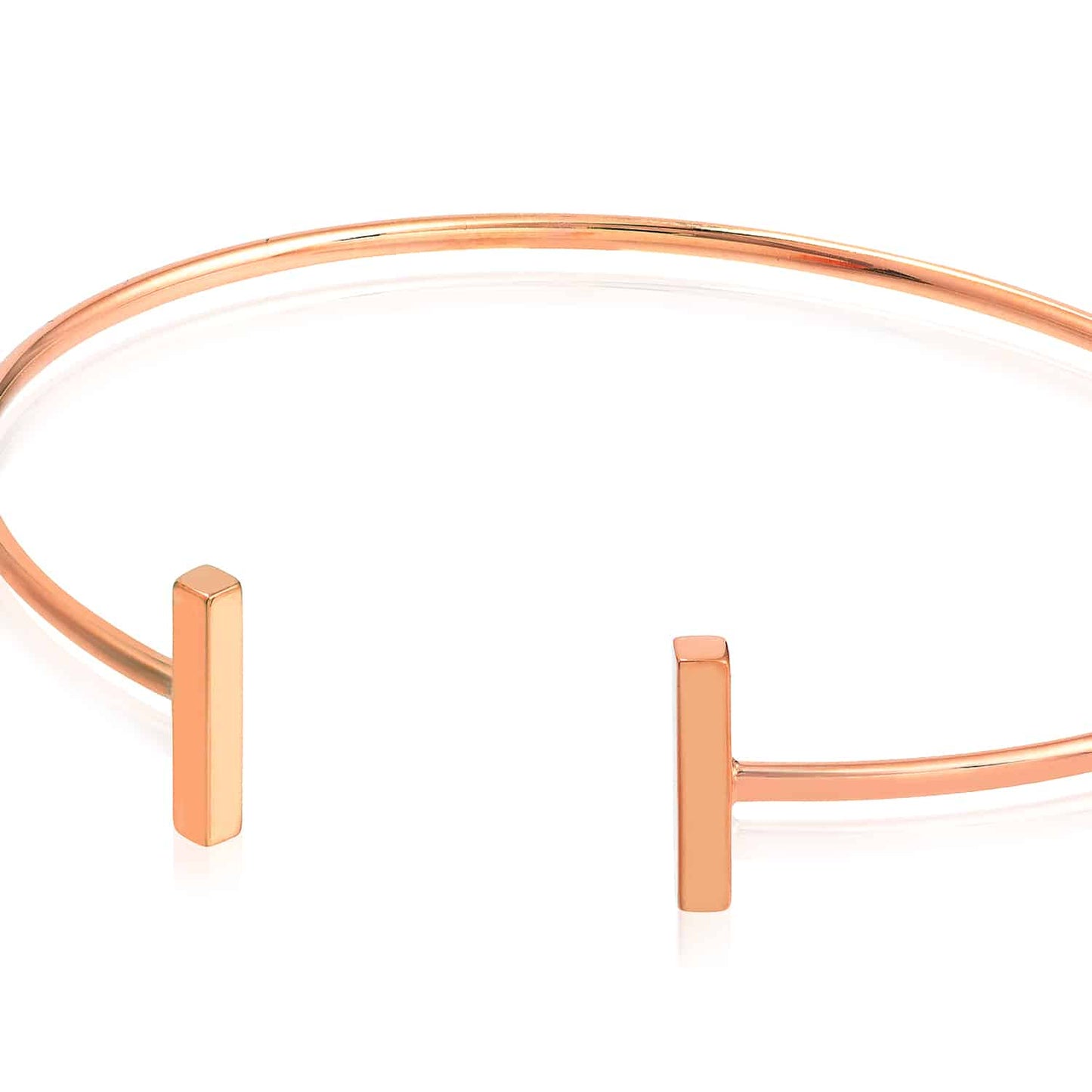 14K Real Gold Yellow White Rose Modern Bar-End Bangle Bracelet