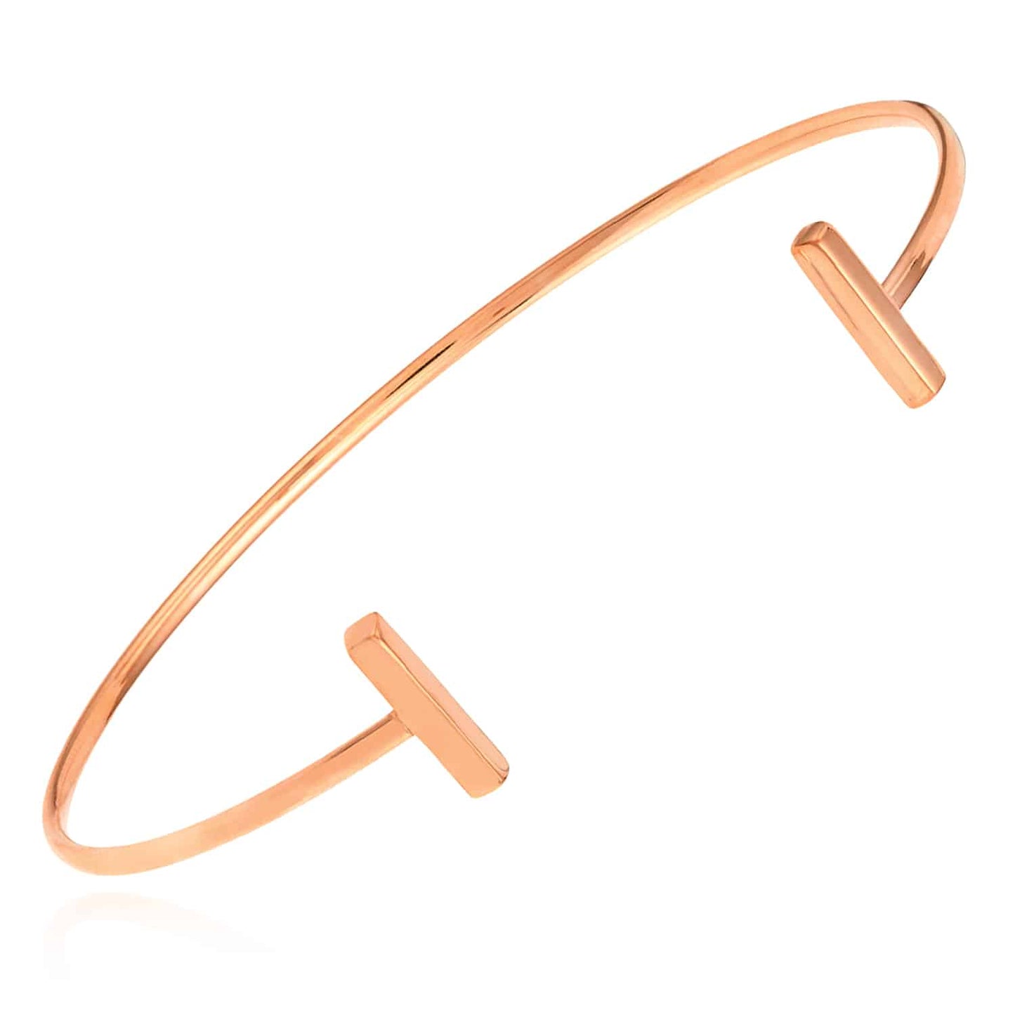 14K Real Gold Yellow White Rose Modern Bar-End Bangle Bracelet
