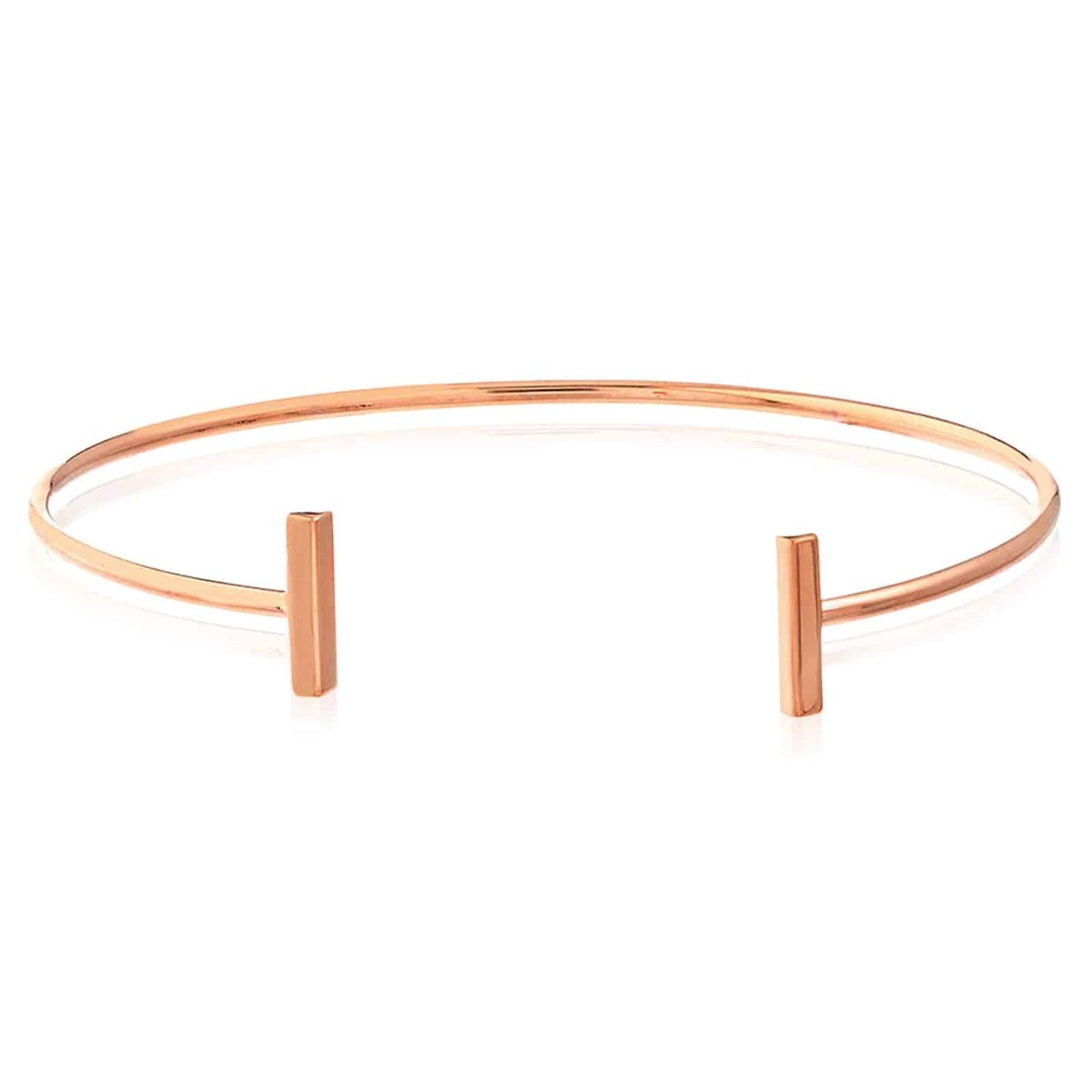14K Real Gold Yellow White Rose Modern Bar-End Bangle Bracelet