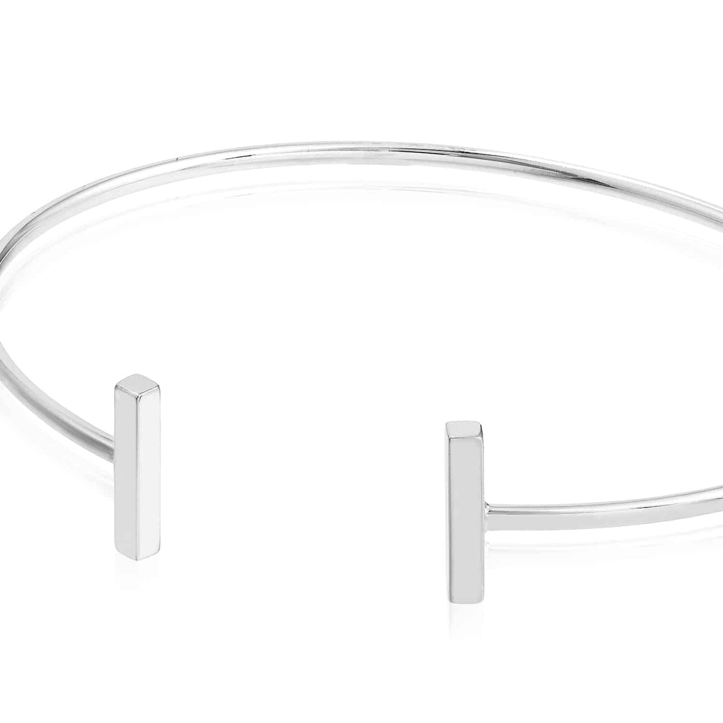 14K Real Gold Yellow White Rose Modern Bar-End Bangle Bracelet