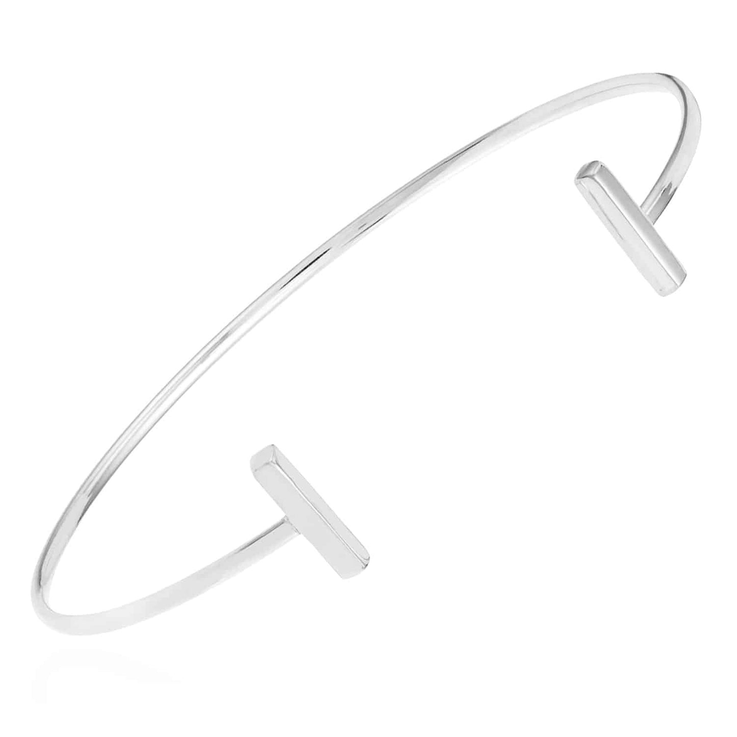 14K Real Gold Yellow White Rose Modern Bar-End Bangle Bracelet