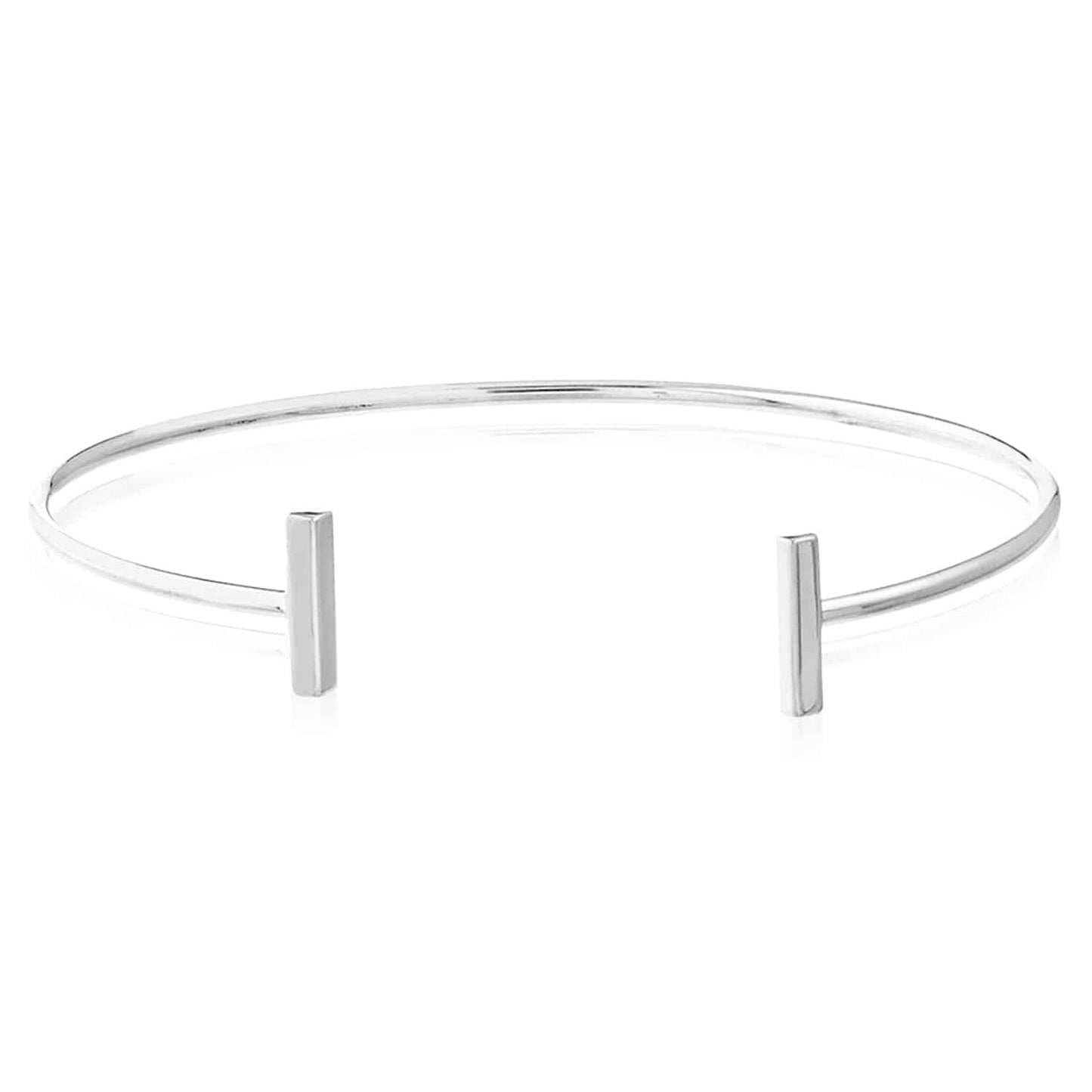 14K Real Gold Yellow White Rose Modern Bar-End Bangle Bracelet