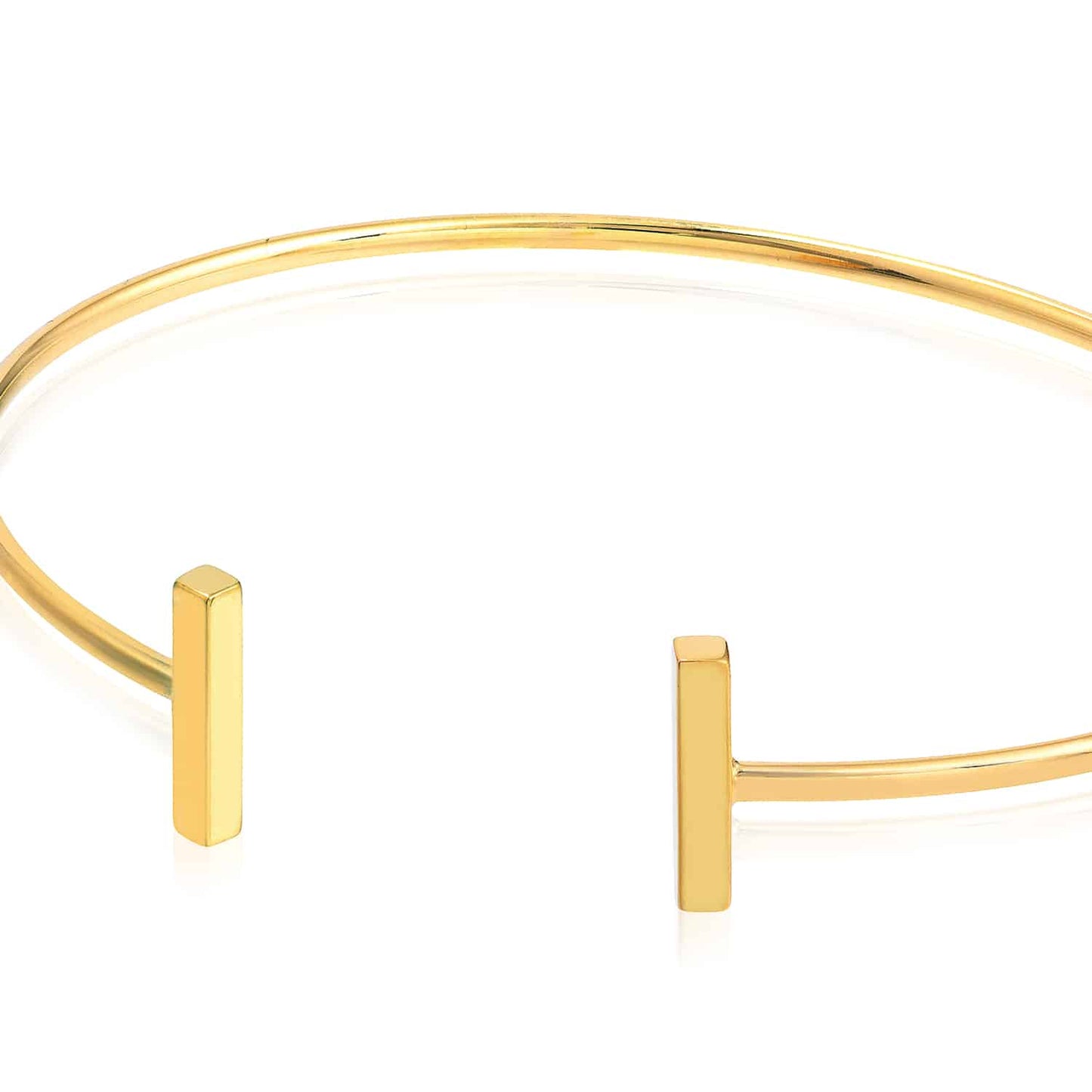 14K Real Gold Yellow White Rose Modern Bar-End Bangle Bracelet