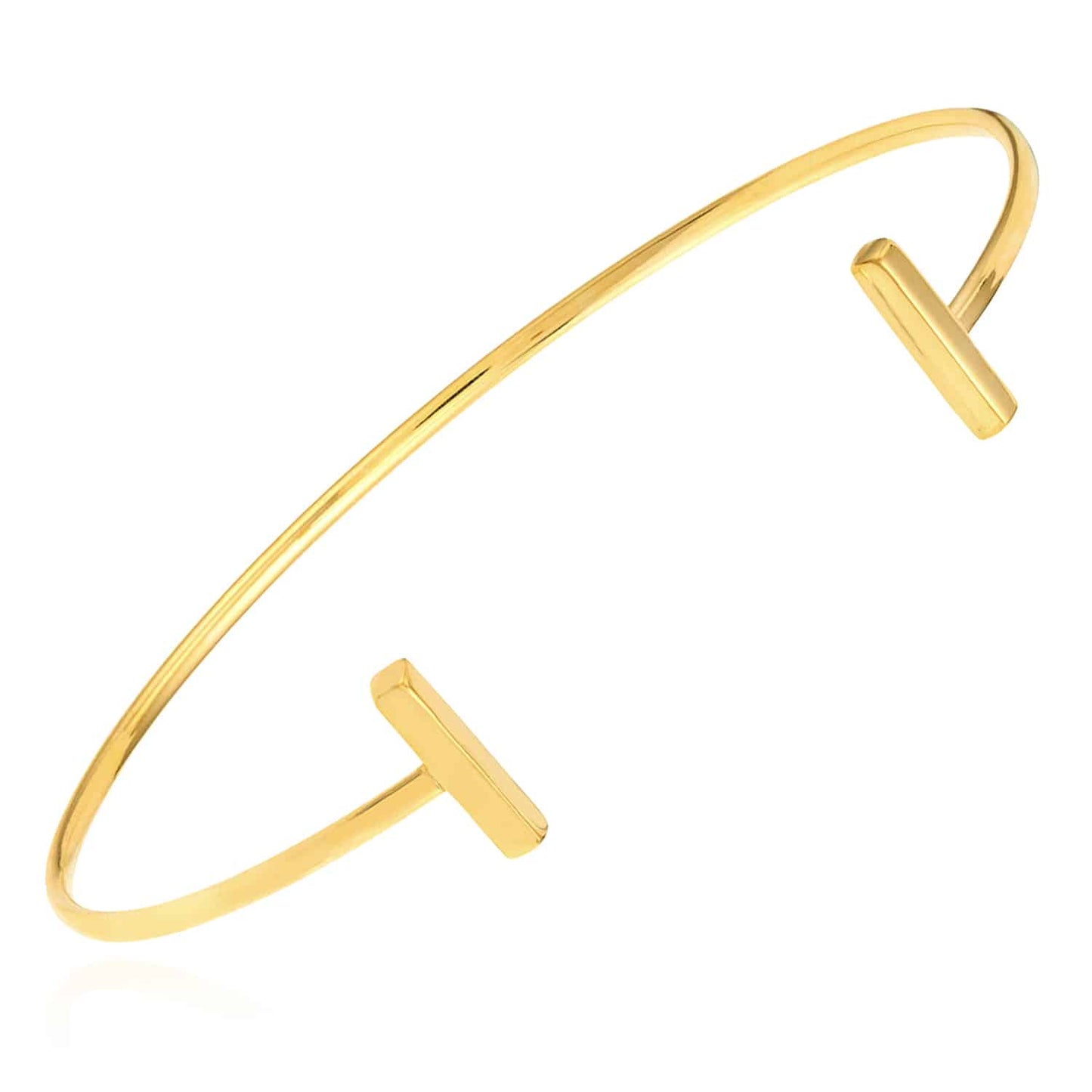 14K Real Gold Yellow White Rose Modern Bar-End Bangle Bracelet
