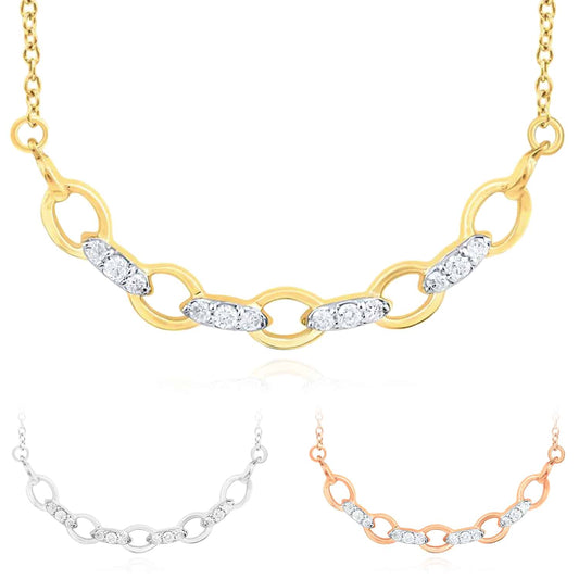 0.08CTW Natural Diamond 10K Yellow White Rose Gold Wavy Necklace (Solid Links) 18"