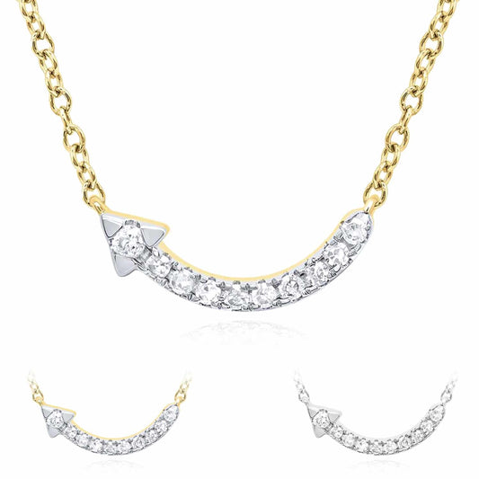 0.08CTW Natural Diamond 10K Yellow White Gold Curved Arrow Necklace (Solid Links) 18"