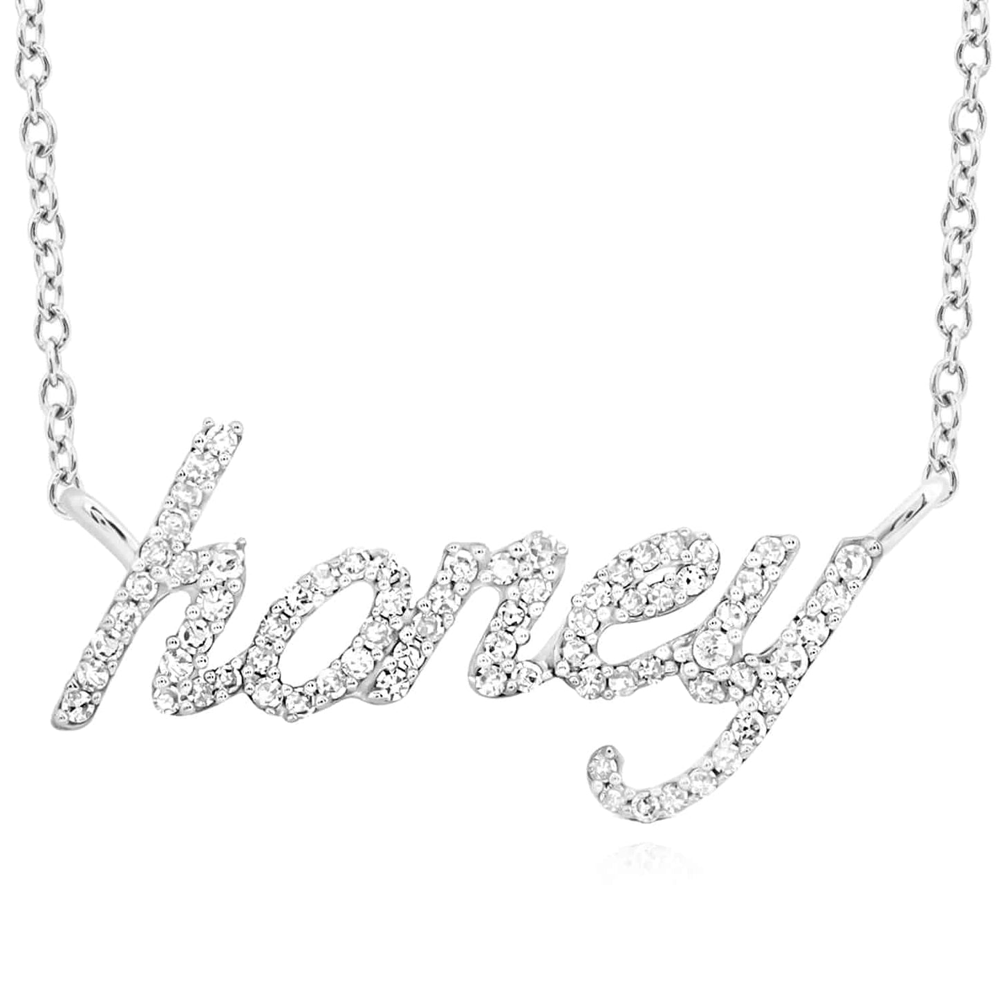 Real Diamond 10K Gold Yellow White Rose 'honey' Script Pendant Necklace 18"