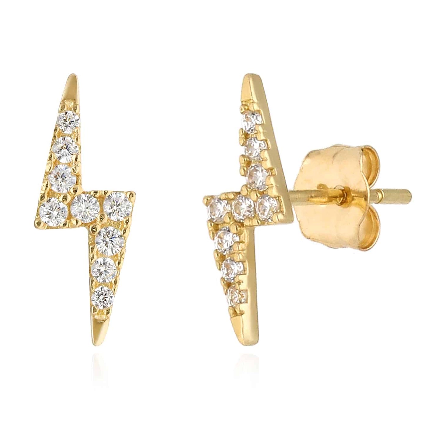 14K Real Gold Yellow Rose CZ Lightning Bolt Stud Push Back Earrings