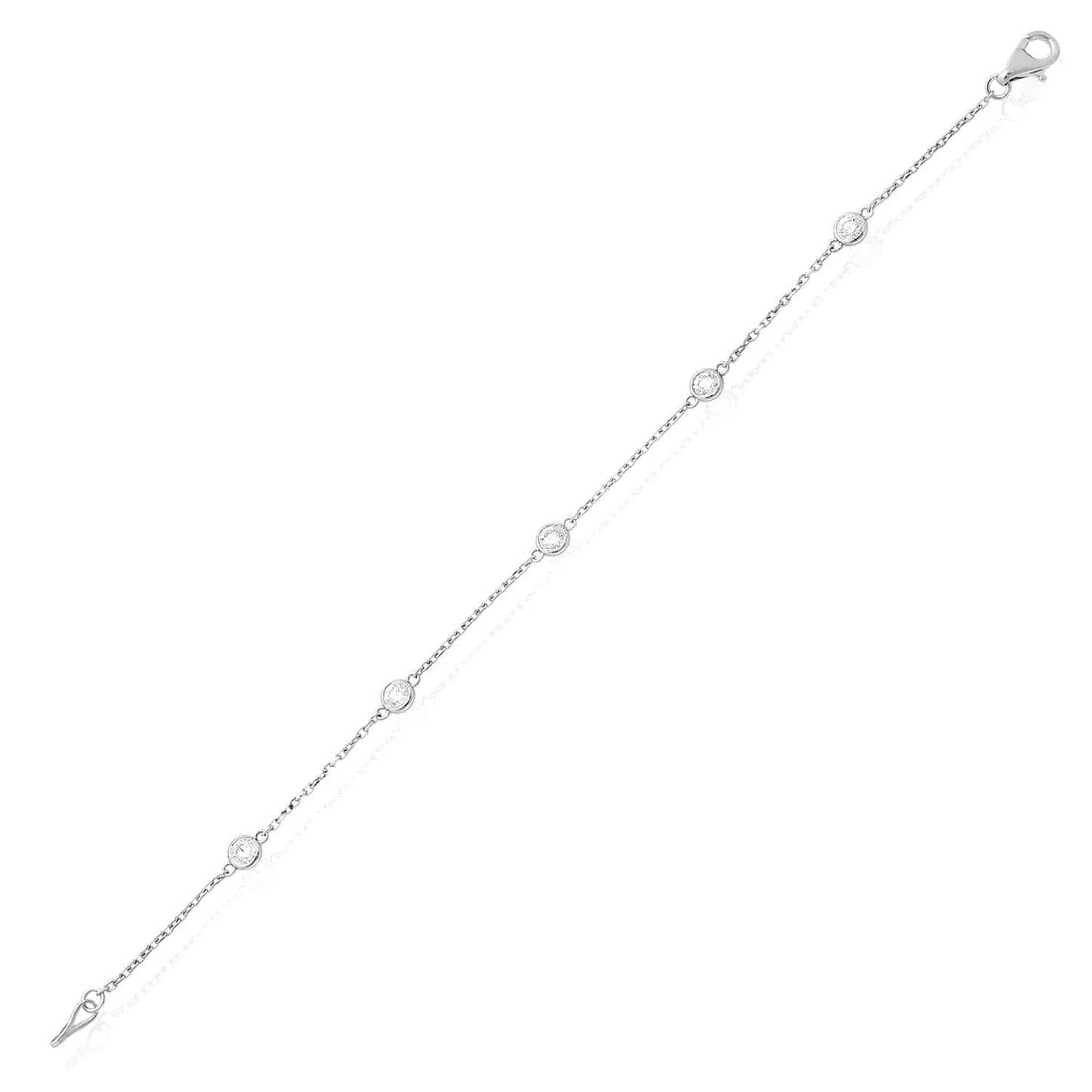 0.65CTW Real Diamond 14K Real Gold White Bezel Station Bracelet 7"