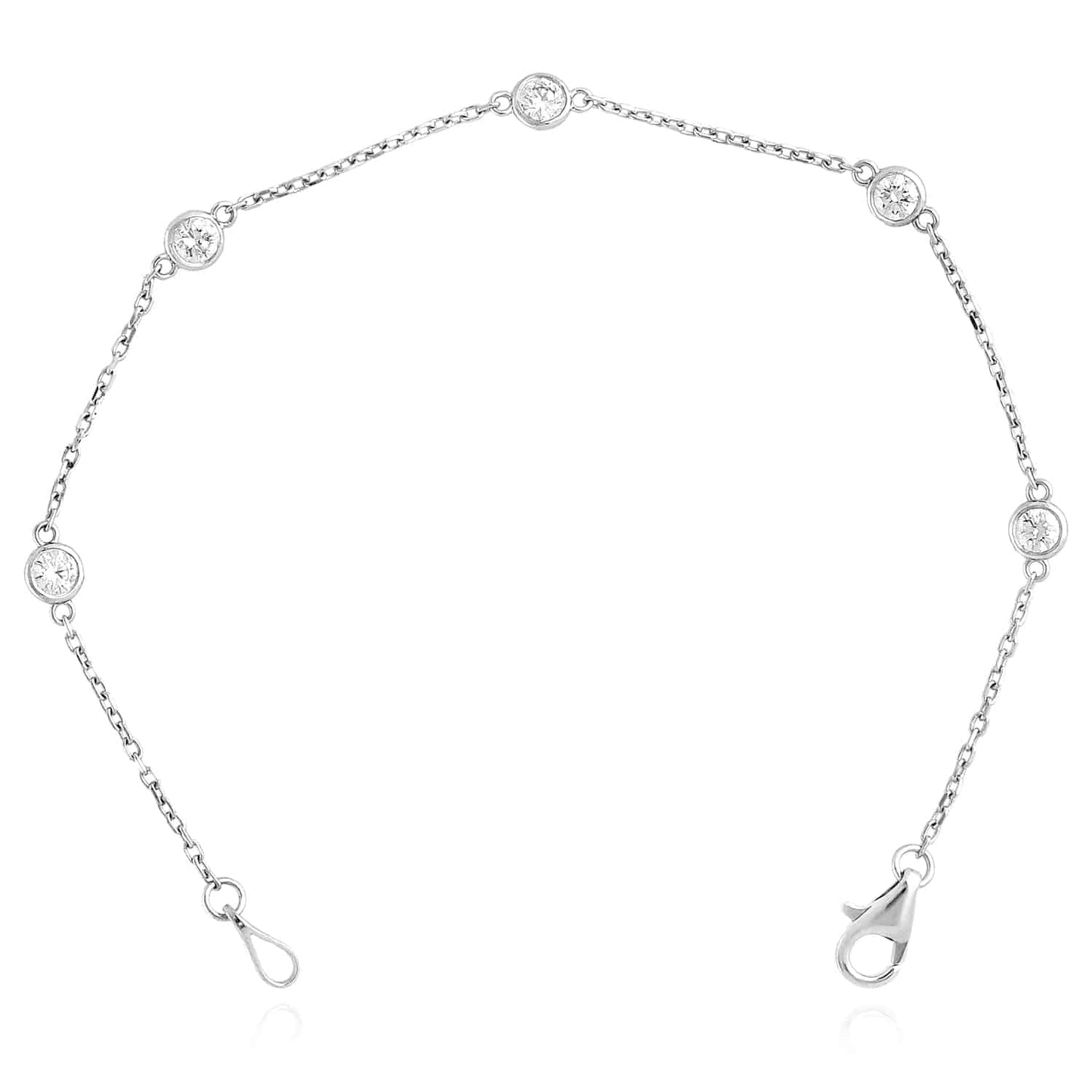 0.65CTW Real Diamond 14K Real Gold White Bezel Station Bracelet 7"