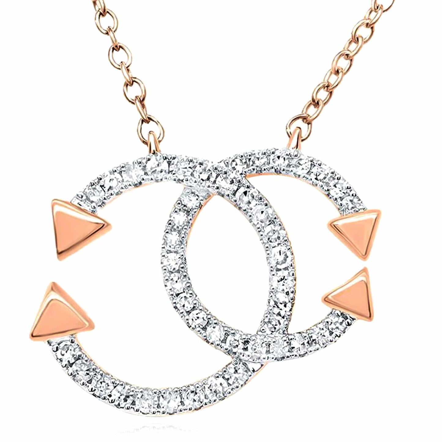 0.20CTW Natural Diamond 10K Gold Round Interlocking Arrows Accents 18" Necklace