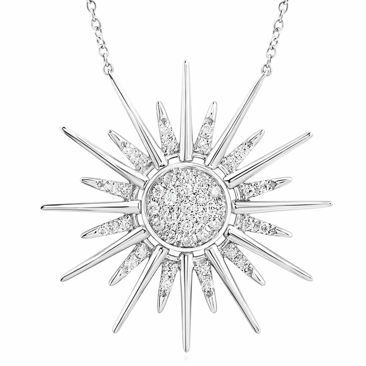 0.25CTW Real Diamond 10K Gold Yellow White Sunburst Pendant Necklace 18"