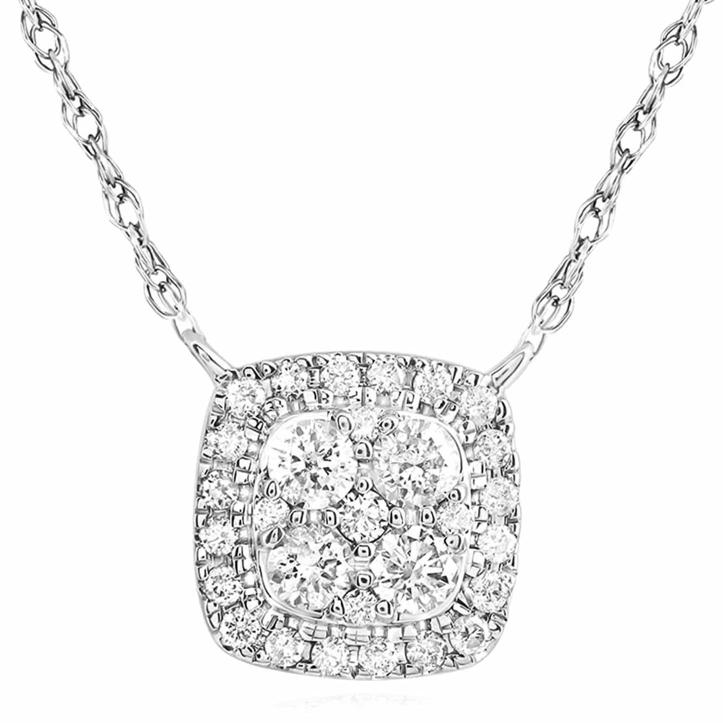 0.33CTW Real Diamond 10K Gold Yellow White Cluster Pendant Necklace 18"