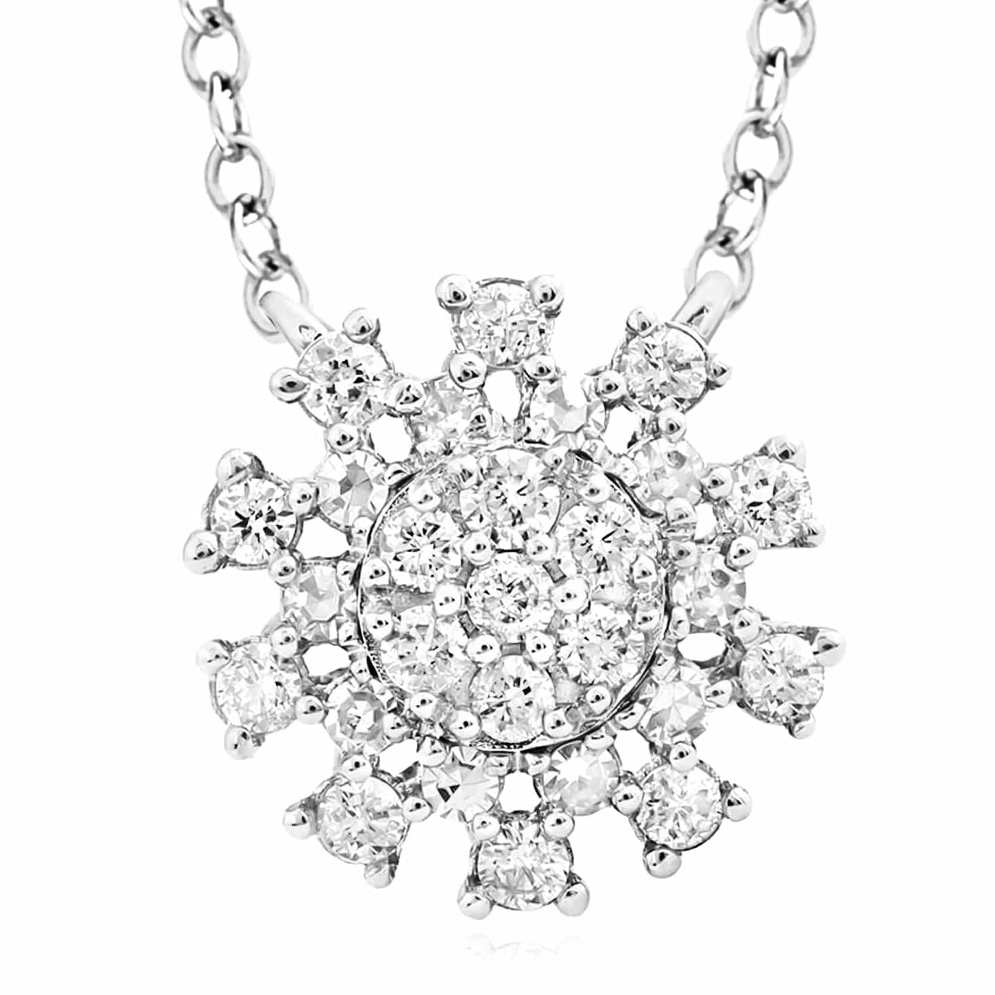 Real Diamond 14K Real Gold Yellow White Rose Celestial Sun Pendant Necklace 18"