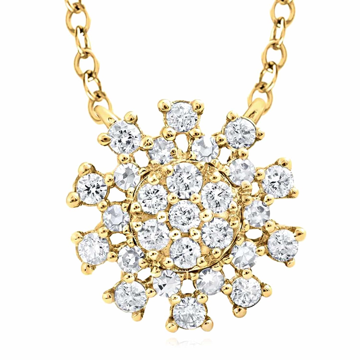 Real Diamond 14K Real Gold Yellow White Rose Celestial Sun Pendant Necklace 18"
