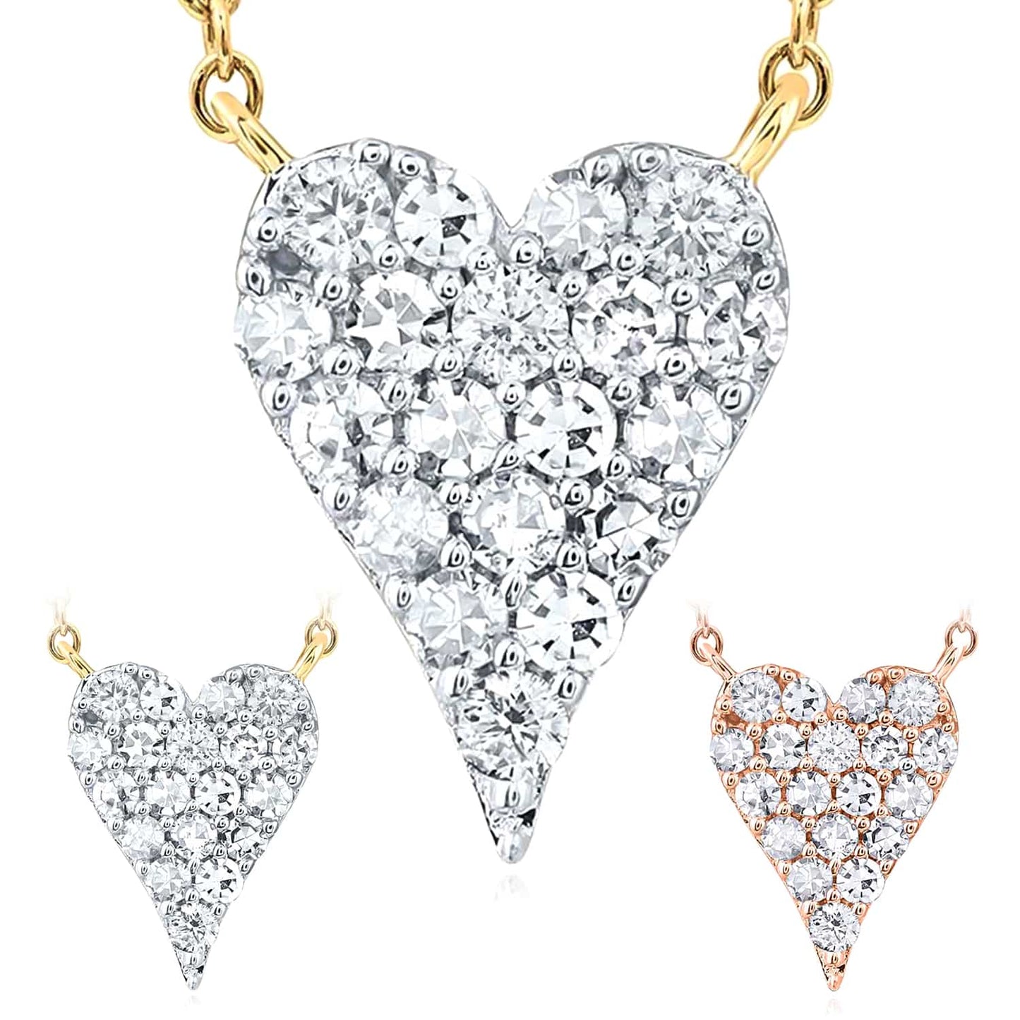 0.10CTW Natural Diamond 10K Gold Yellow White Rose Heart 18" Necklace