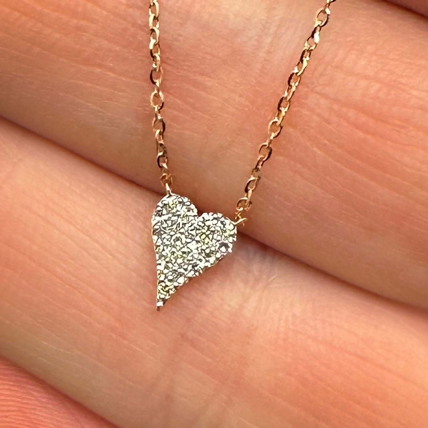 0.10CTW Natural Diamond 10K Gold Yellow White Rose Heart 18" Necklace