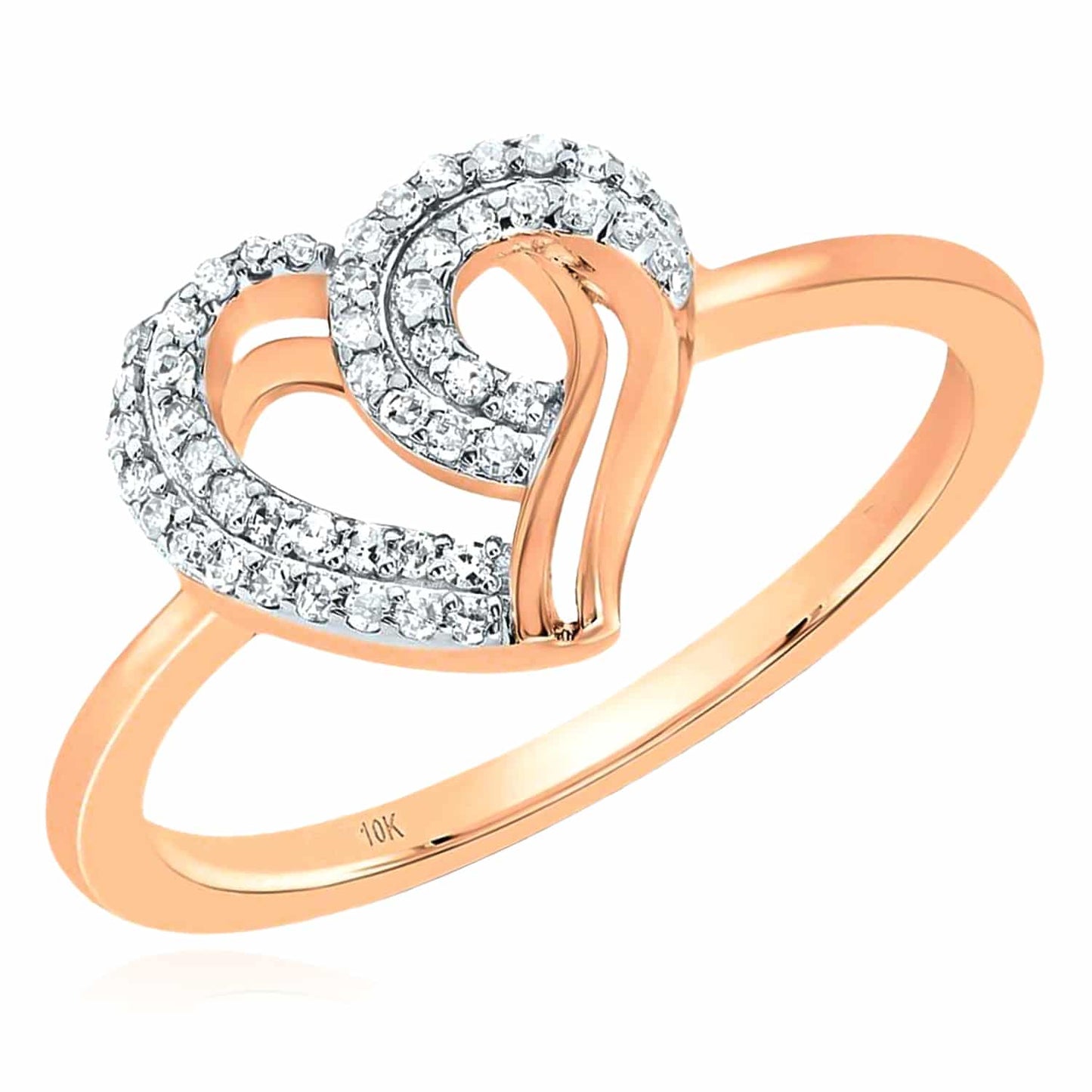 0.16CTW Real Diamond 10K Gold Yellow White Rose Heart Swirl Ring