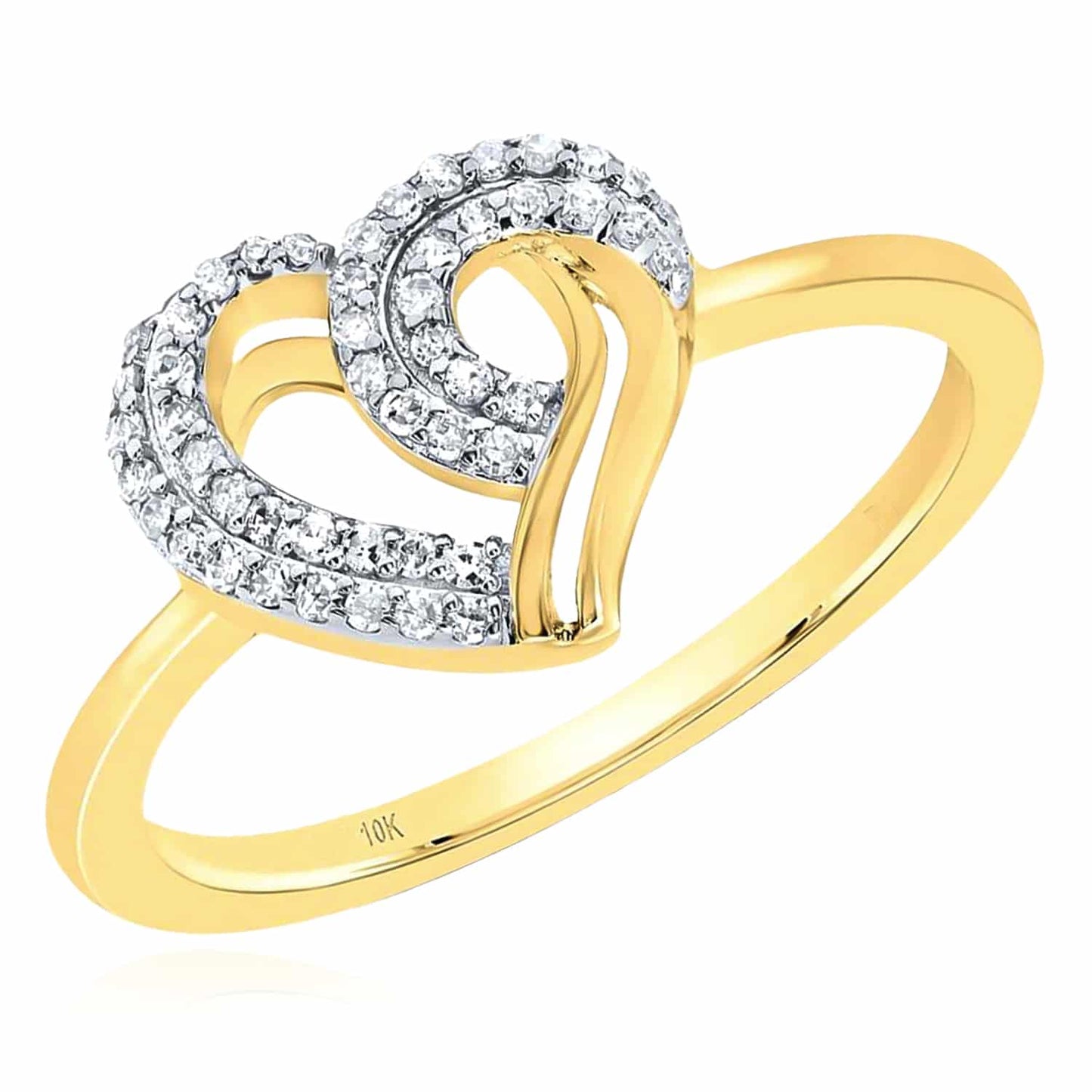 0.16CTW Real Diamond 10K Gold Yellow White Rose Heart Swirl Ring