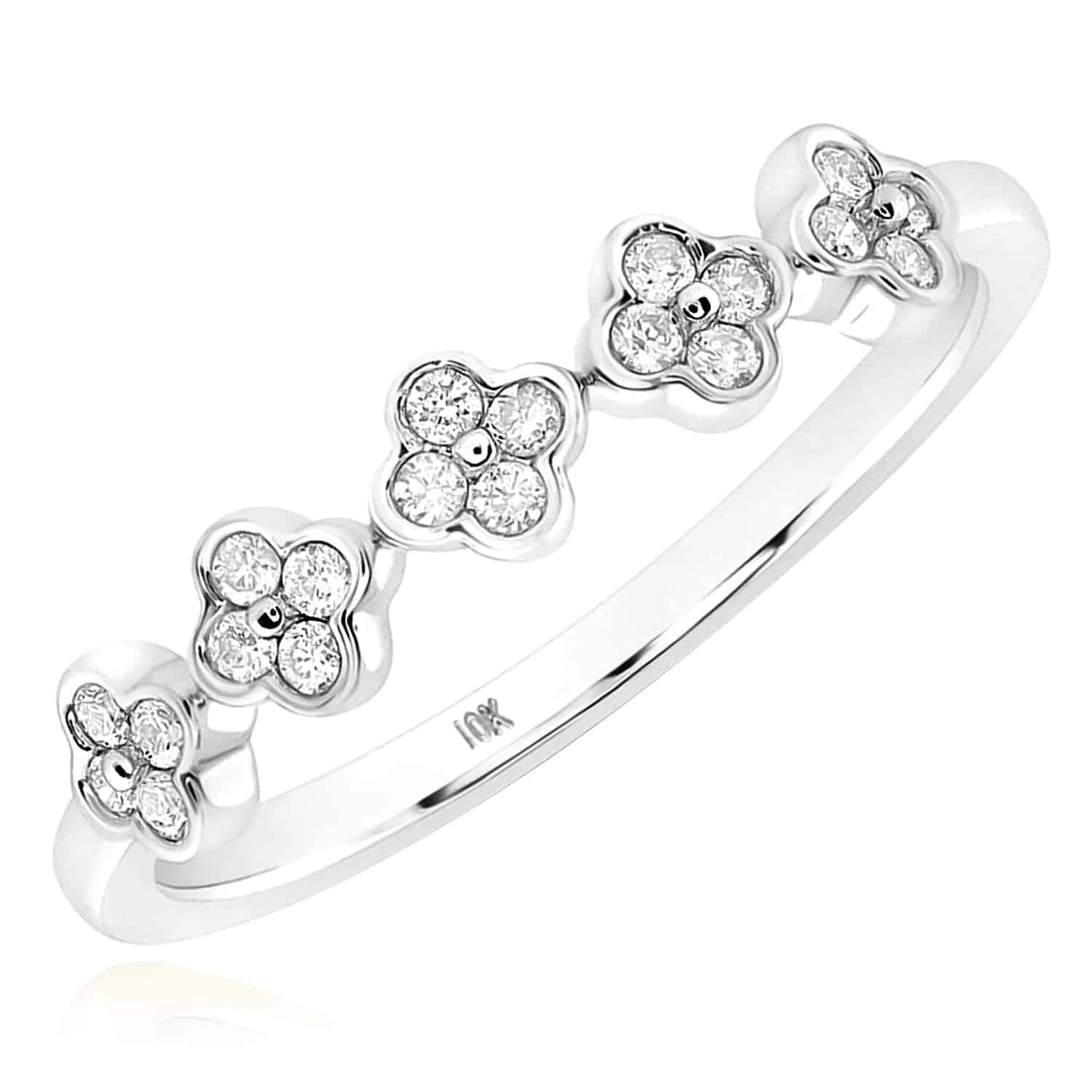 0.15CTW Real Diamonds 10K Gold Yellow White Rose Clover Stackable Band Ring