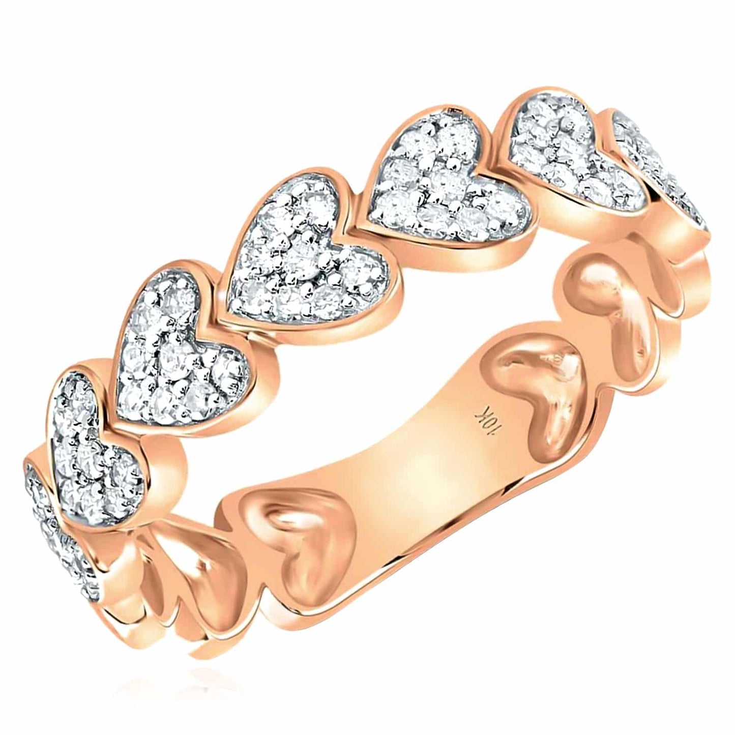 0.33CTW Real Diamonds 10K Gold Yellow White Rose Hearts Love Band Ring