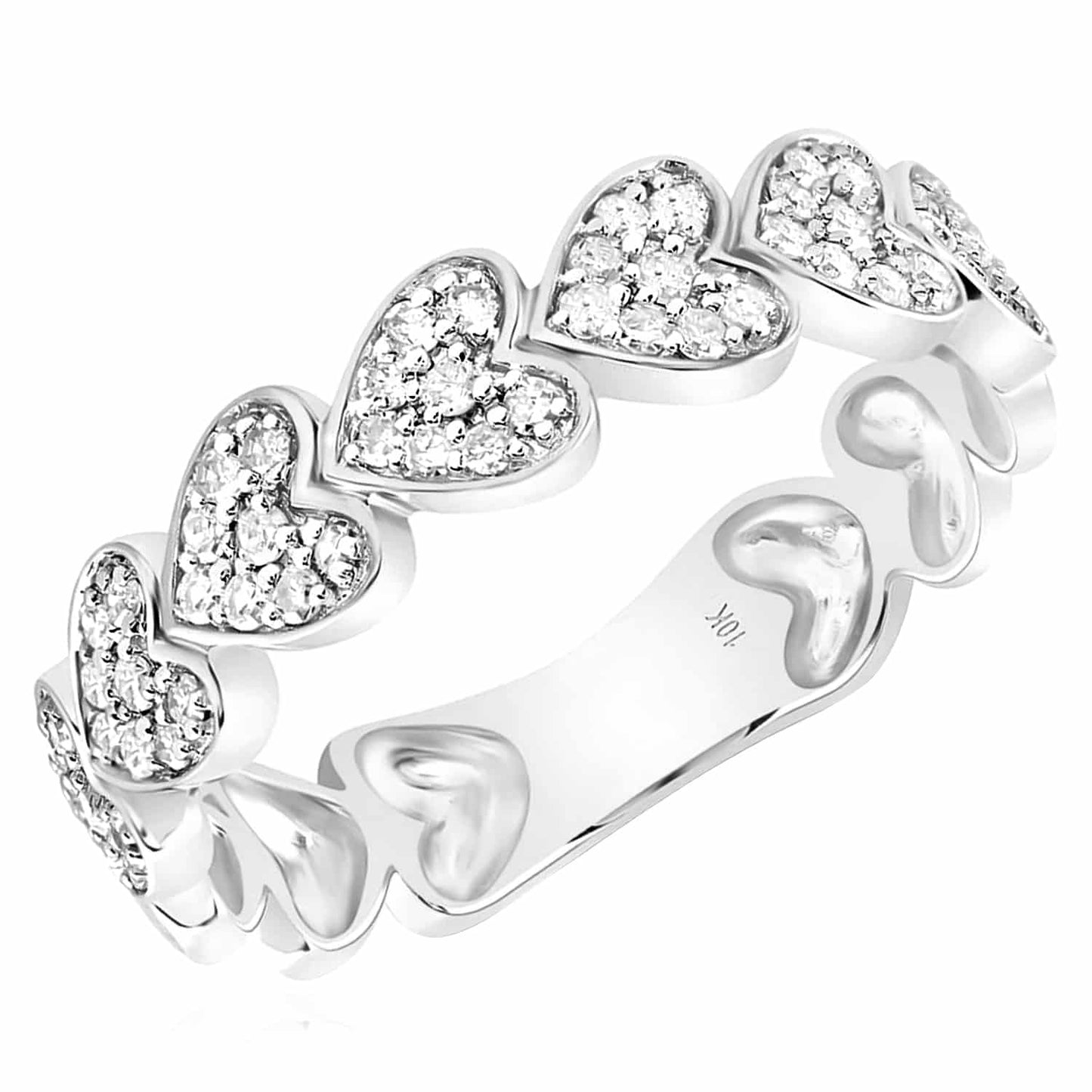0.33CTW Real Diamonds 10K Gold Yellow White Rose Hearts Love Band Ring