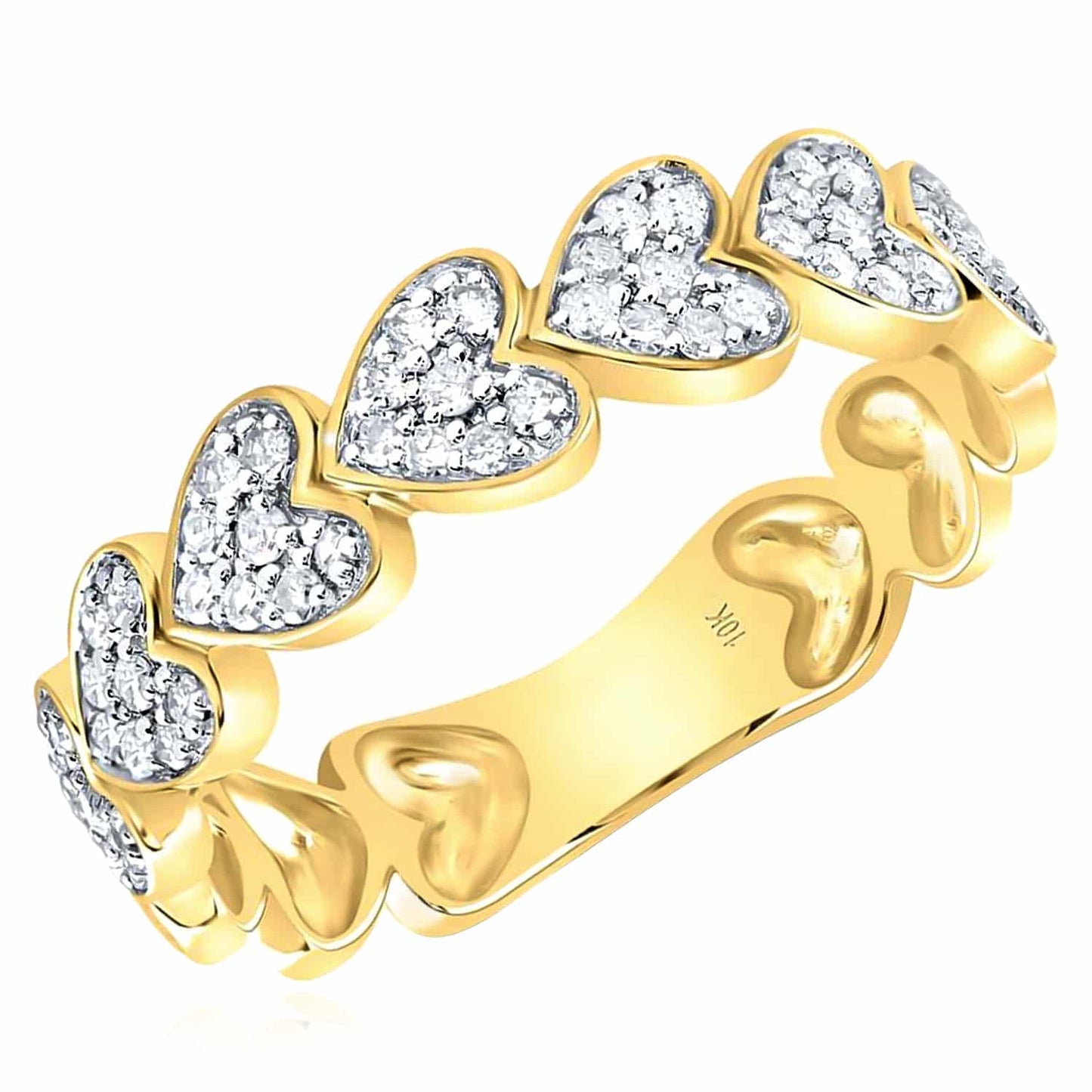 0.33CTW Real Diamonds 10K Gold Yellow White Rose Hearts Love Band Ring