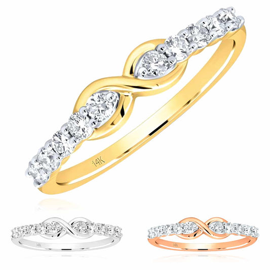 0.33CTW Natural Diamond 14K Yellow Gold White Rose Infinity Ring
