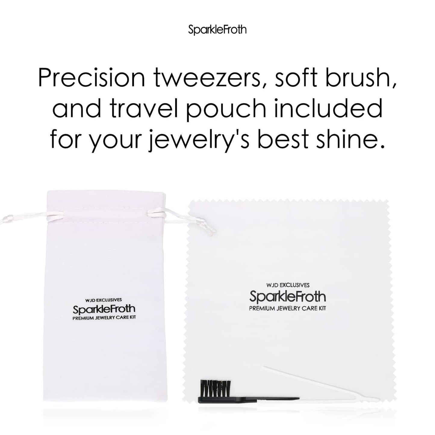 SparkleFroth Jewelry Cleaning Kit for Gold & Silver Brush Tweezers Non-Toxic