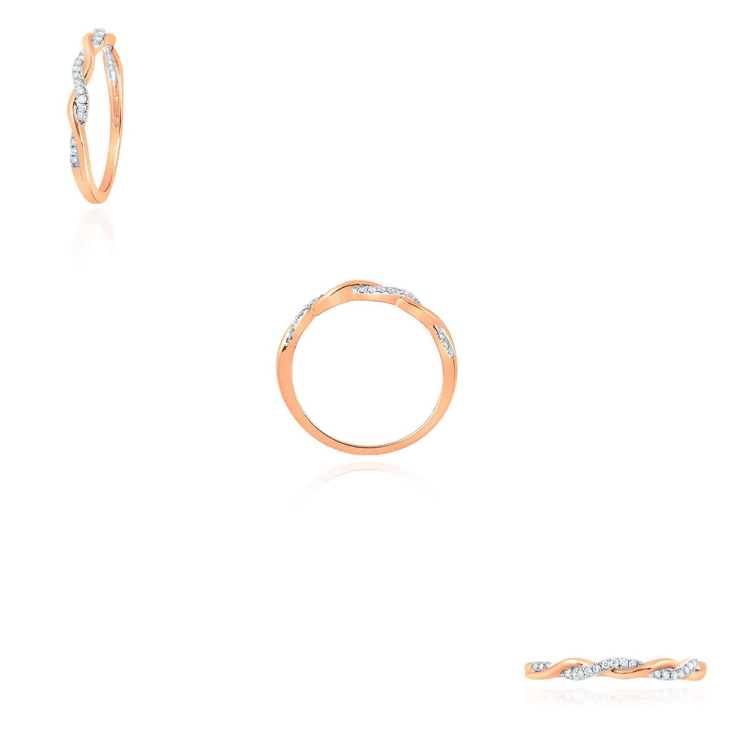 0.07CTW Real Diamond 10K Gold Yellow White Rose Infinity Twist Stackable Ring