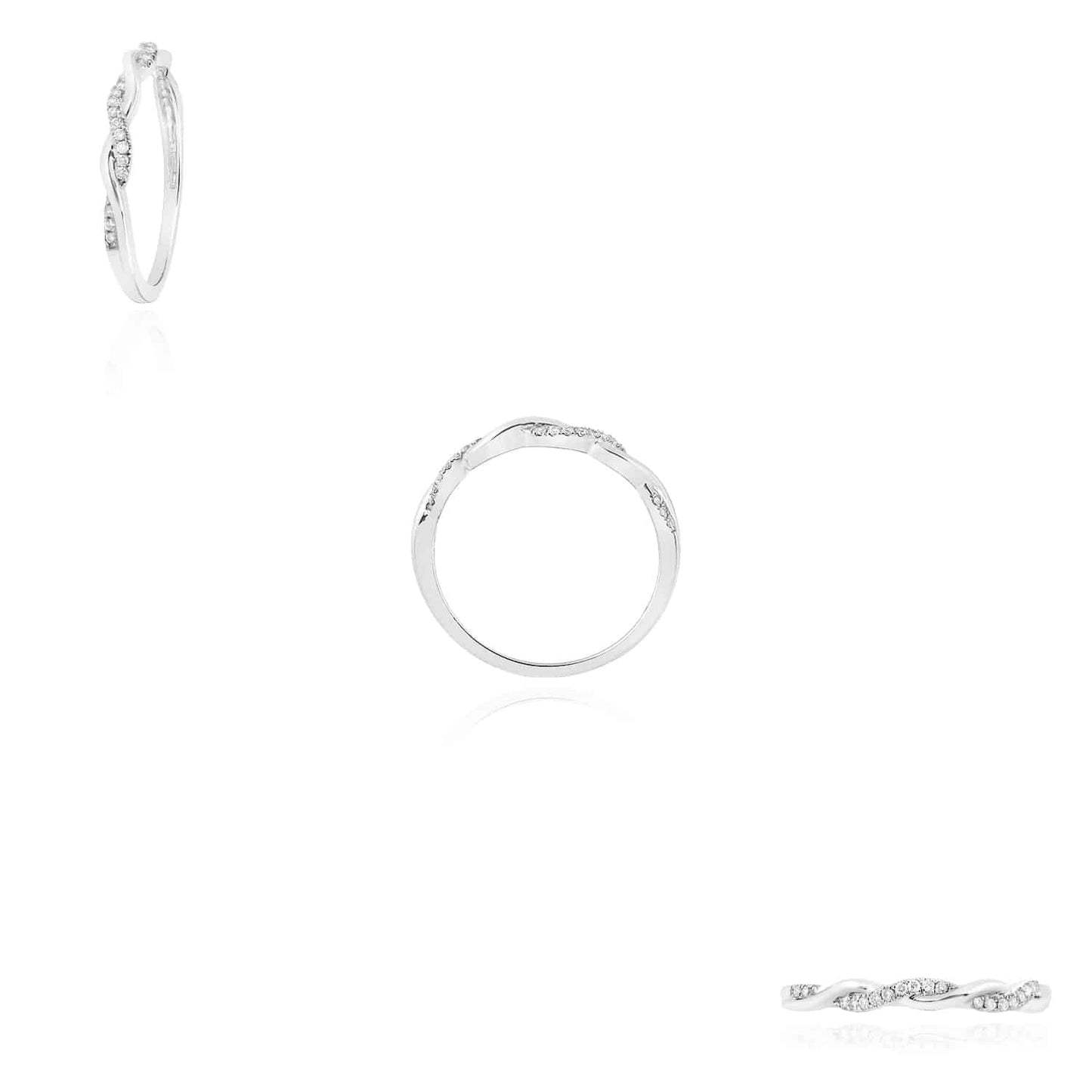 0.07CTW Real Diamond 10K Gold Yellow White Rose Infinity Twist Stackable Ring