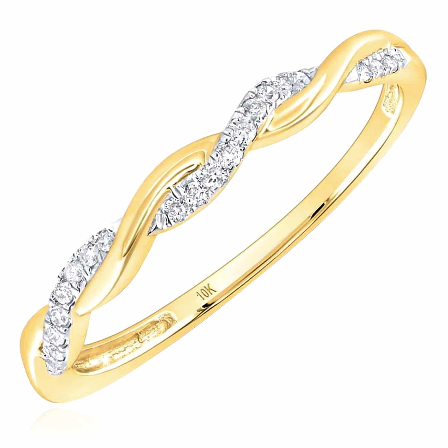 0.07CTW Real Diamond 10K Gold Yellow White Rose Infinity Twist Stackable Ring