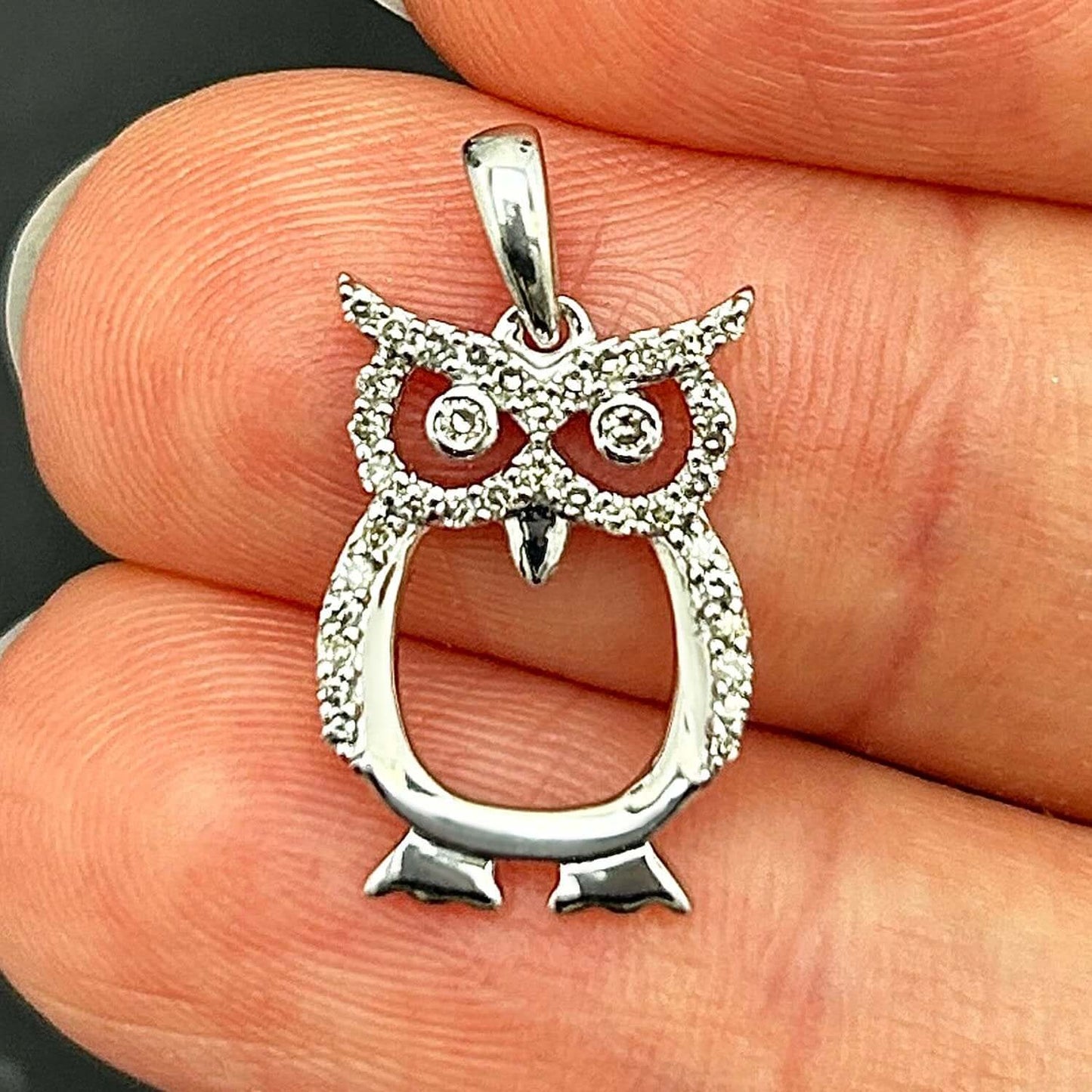 0.16CTW Real Diamond 10K Gold Yellow White Owl Pendant 0.84"
