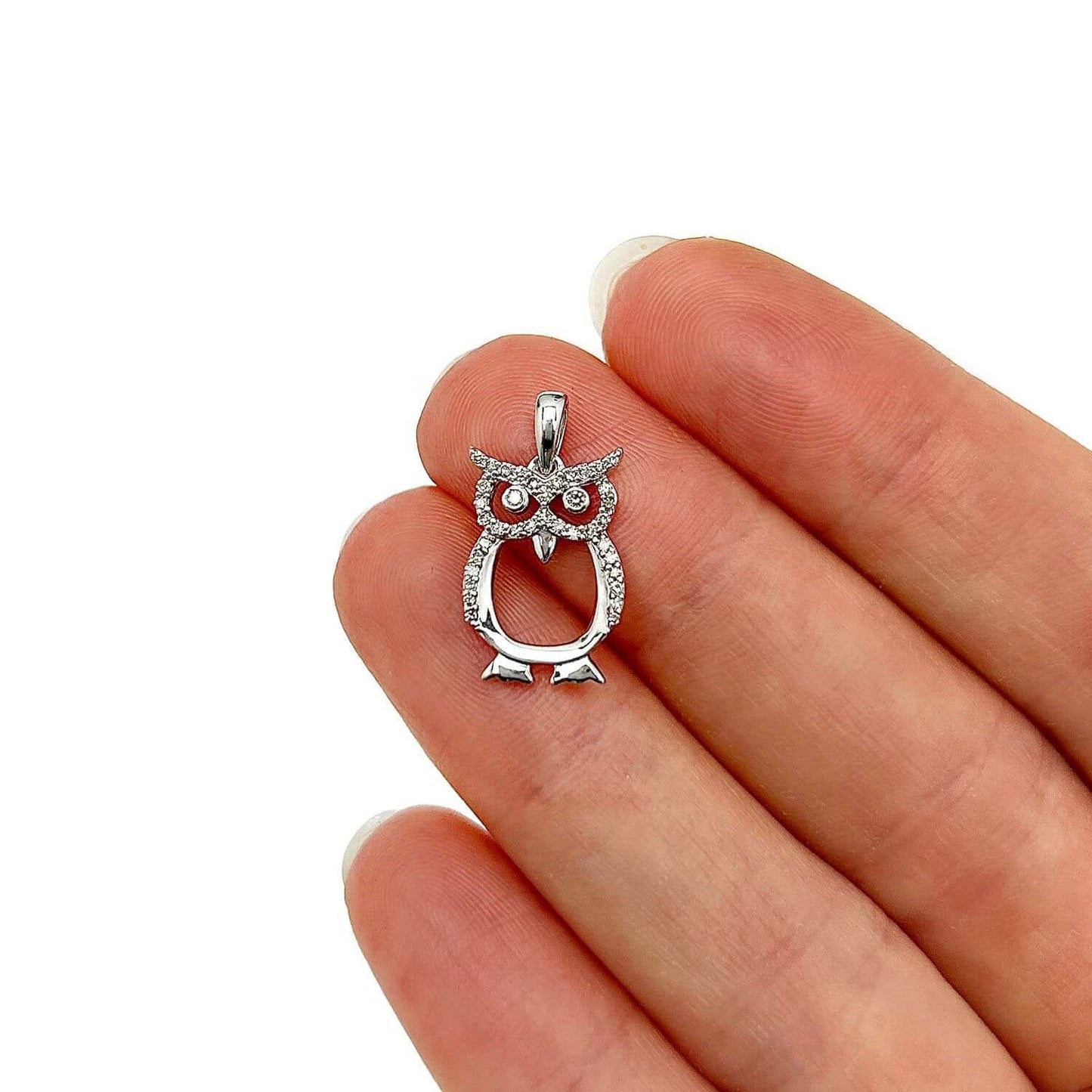 0.16CTW Real Diamond 10K Gold Yellow White Owl Pendant 0.84"