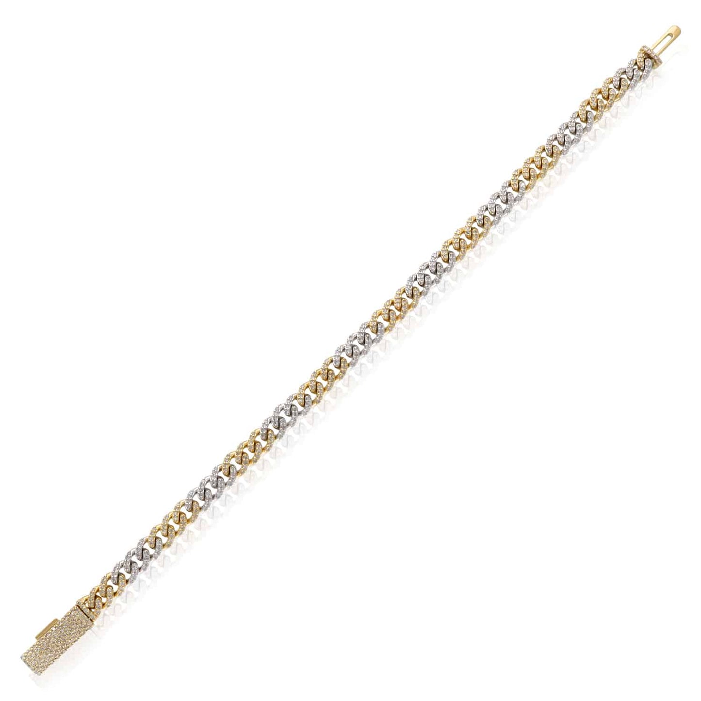 2.20CTW Real Diamond 10K Gold Yellow White Two-Tone 6mm Cuban Bracelet 7.5"